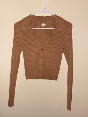 aerie Ribbed Button-Up Cardigan in Dusty Rose